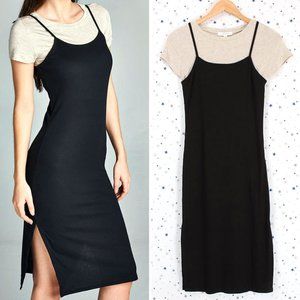 2fer Tee and Ribbed Dress Combo Oatmeal / Black